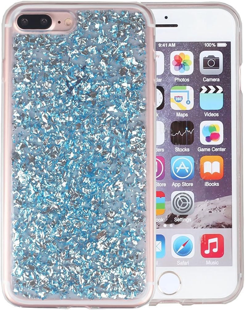 iPhone 7 Plus Case, iPhone 8 Plus Case, MAXCURY Soft TPU Gold Platinum Luxury Bling Glitter Sparkle Hybrid Bumper Case for iPhone 7 Plus/8 Plus (iPhone 7 Plus/8 Plus, Blue)