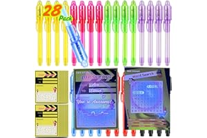 D&N Lifestyle Invisible Ink Pens for Kids, 28 Pack UV Secret Message Pens with Light & Activity Cards – Valentine Classroom E