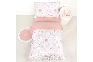 WINGHENLEE Toddler Bedding Set, 4 Pieces Toddler Comforter Set for Girls Kids, Ultra Soft Toddler Bed Sheets Set in a Bag, Includes Comforter, Fitted Sheet, Flat Sheet, Pillowcase, Pink Floral