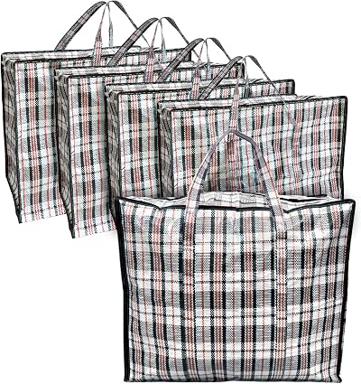 ANSIO Large Laundry Bags 5 Pack 60L x 25W x 50H cm with Zips Storage
