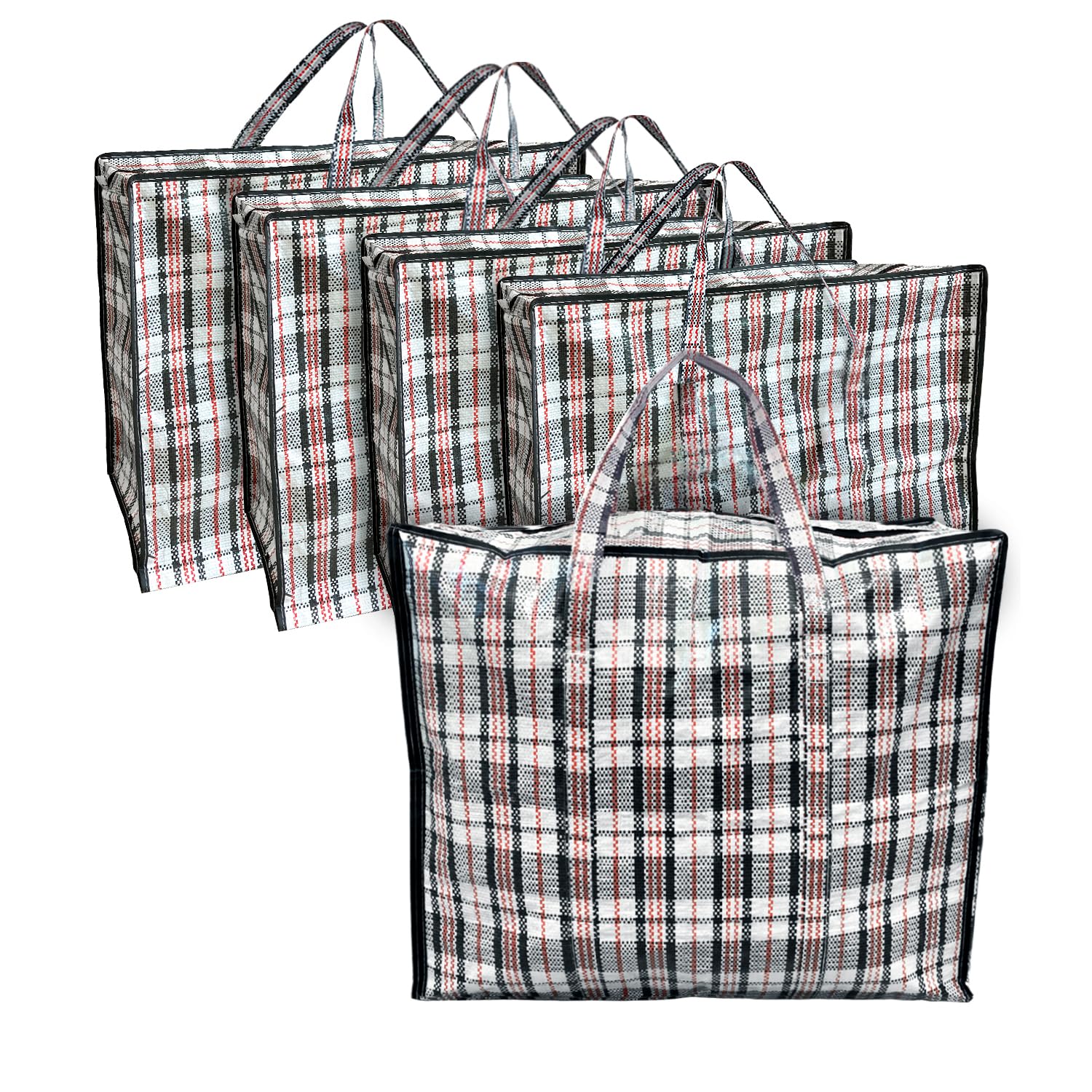 ANSIO Large Laundry Bags Pack of 5 Storage Bags Reusable Laundry Bags with Zips Ideal for Moving House Clothing & Wardrobe Storage (60L x 25W x 50H cm)