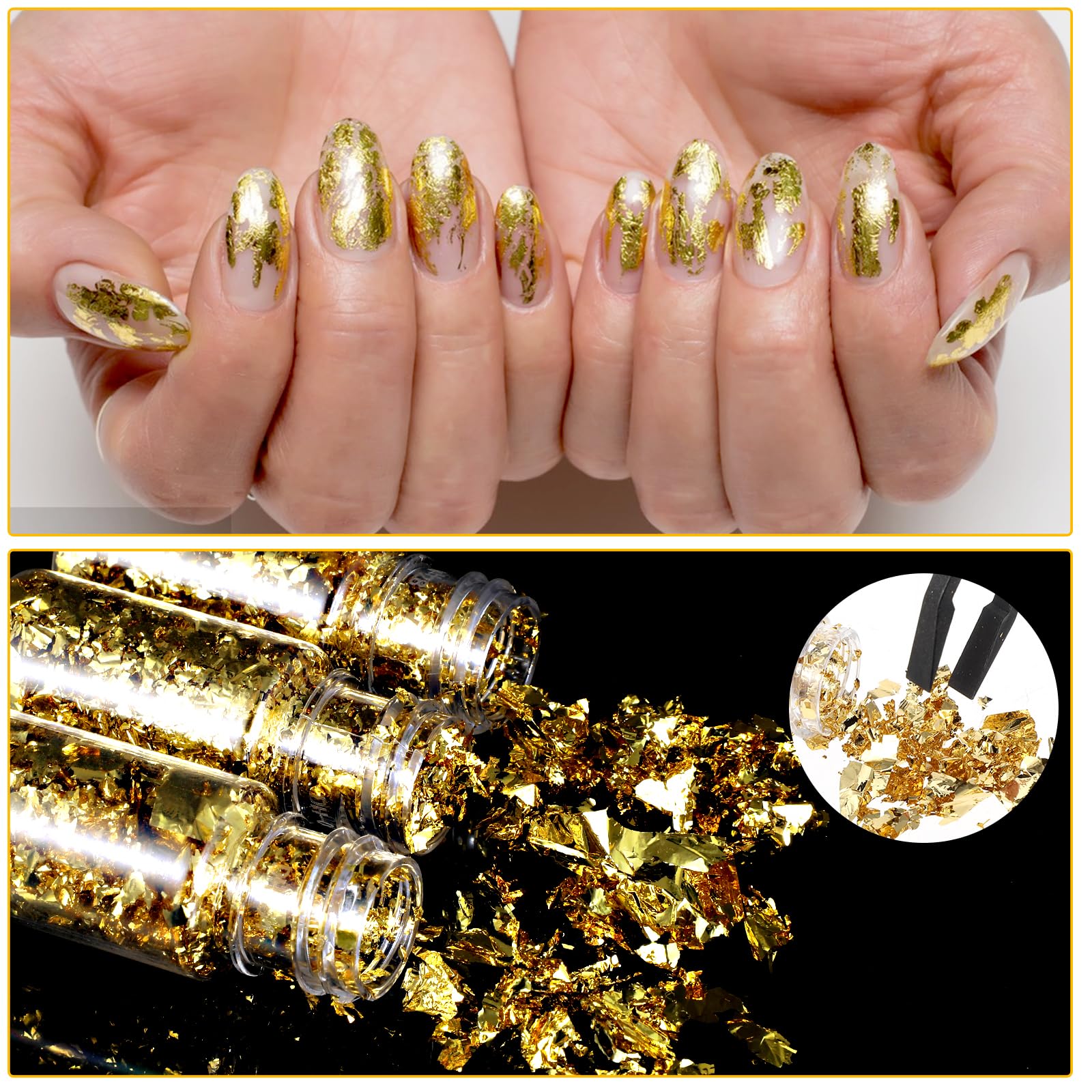 5Pcs Decorative Gold Leaf, Multifunction Gold Flakes Food Golden Leaf Cake Decoration Baking Golden Foil Chocolates Decor for Cooking Dessert Steak Decoration Crafts Painting Nail Arts Spa