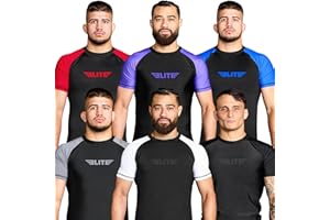 Elite Sports Jiu Jitsu BJJ Rash Guards, Men’s BJJ, No GI, MMA Ranked Short Sleeve Compression Base Layer Rash Guard