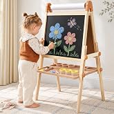 Tiny Land Foldable Wooden Art Easel for Kids, with Chalkboard &amp; Whiteboard | Folds flat for storage, Tool-free, Double-sided board, 3 heights for ages 3-12, Paper roll included. Oatmeal accents
