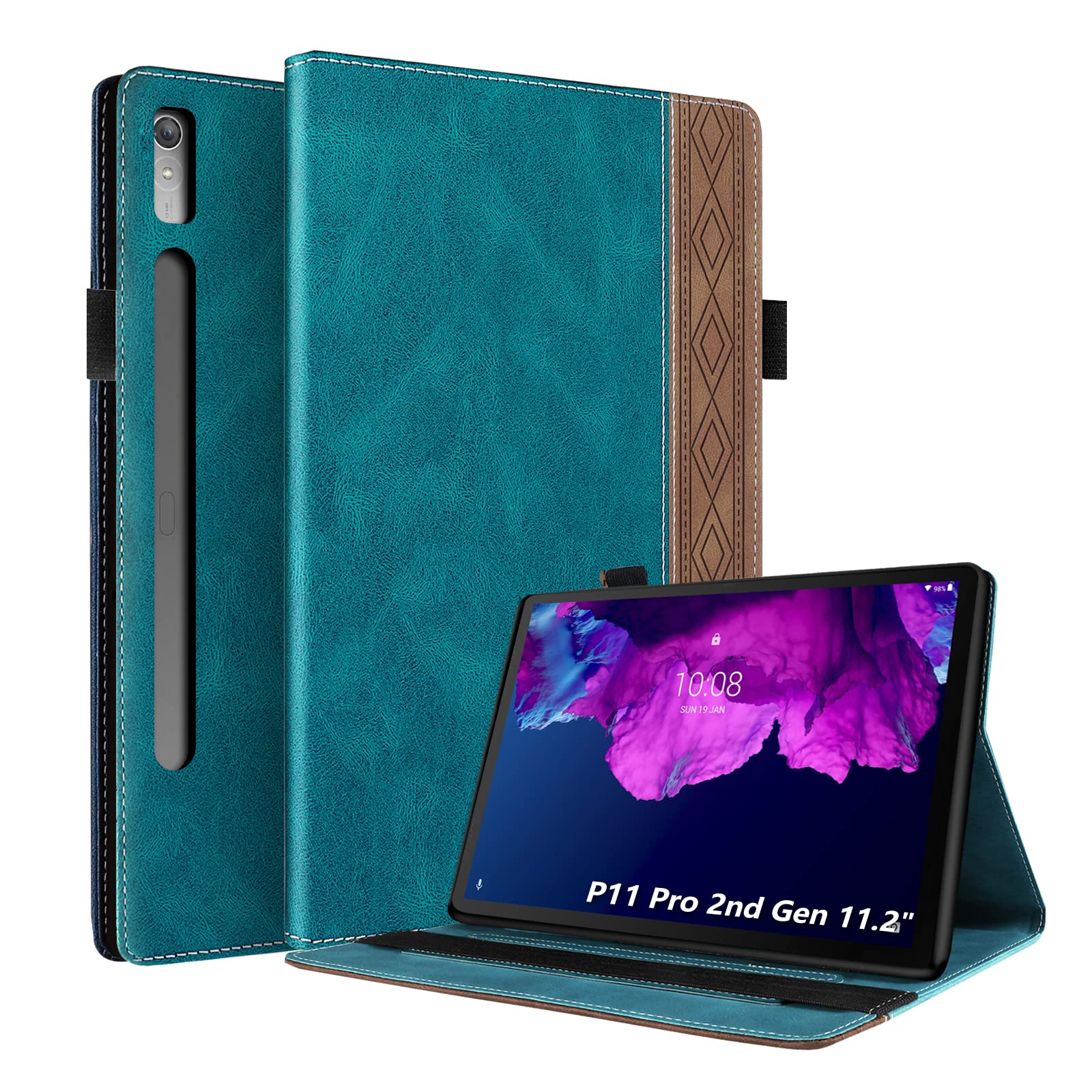 Rostsant Case Compatible with Lenovo Tab P11 Pro 2nd Generation 11.2 inch, PU Leather Magnetic Stand Protective Shockproof Tablet Cover for Lenovo Tablet P11 2nd Gen Case (TB132FU)- Green