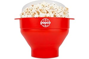 The Original Popco Silicone Popcorn Microwave Popper with Handles - Microwave Popcorn Bowl - Popcorn Maker - Collapsible Popcorn Bowl - BPA Free and Dishwasher Safe - 15 Colors Available (Red)
