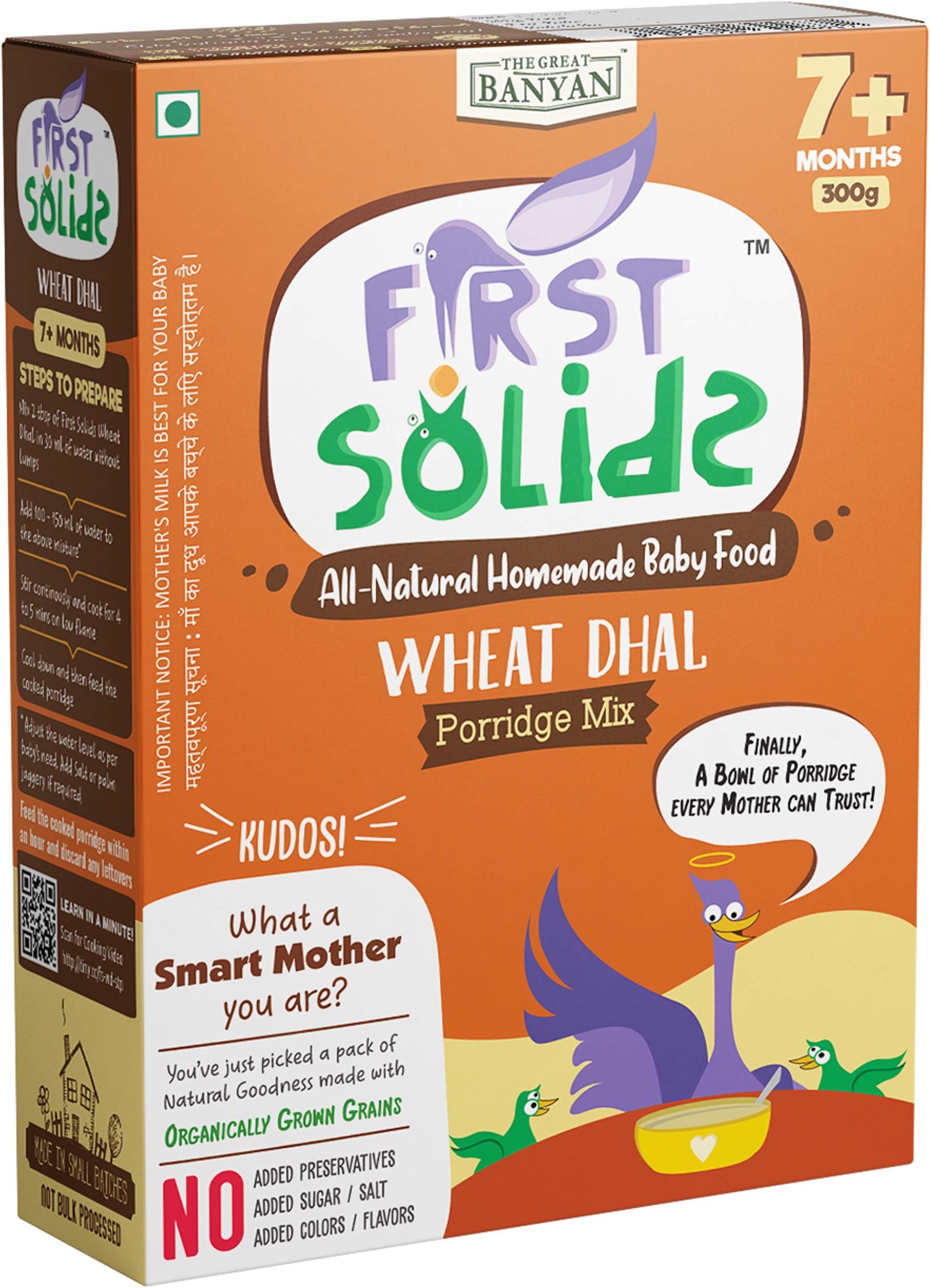 First Solids Organic Baby Food Wheat Dhal Porridge Mix 300g (7+ Months)