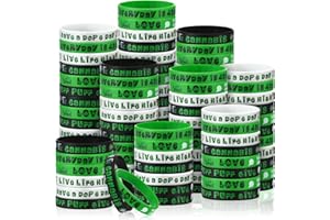 Karenhi 96 Pcs Weed Leaf Bracelet Party Decorations Weed Silicone Wristband Everyday Is 420 Rubber Bracelet Marijuana Cannabis Jamaica Live Life Good for Boys Girls Adults Present