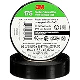 3M Temflex Vinyl Electrical Tape 175, Flame Retardant, Pressure-Sensitive Adhesive, Electrical and Mechanical Protection, Bla
