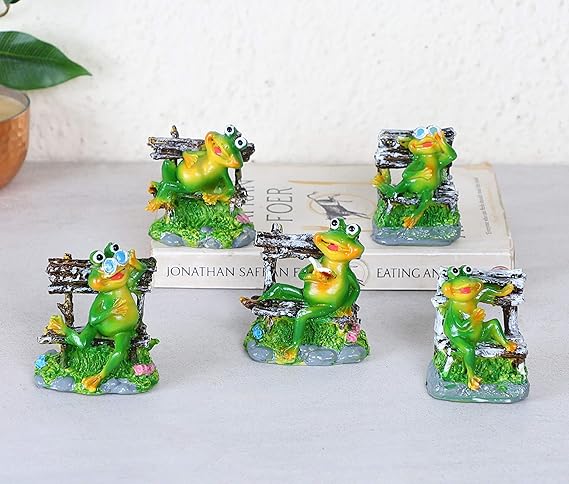 TIED RIBBONS Set of 5 Decorative Frogs Showpiece for Shelf Table Living Room Home Decor Patio Garden Outdoor Decoration and Gifts