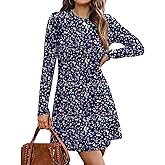 OFEEFAN Fall Dresses for Women 2025 Long Sleeve Crew Neck Sweater Dress Small Navy Floral