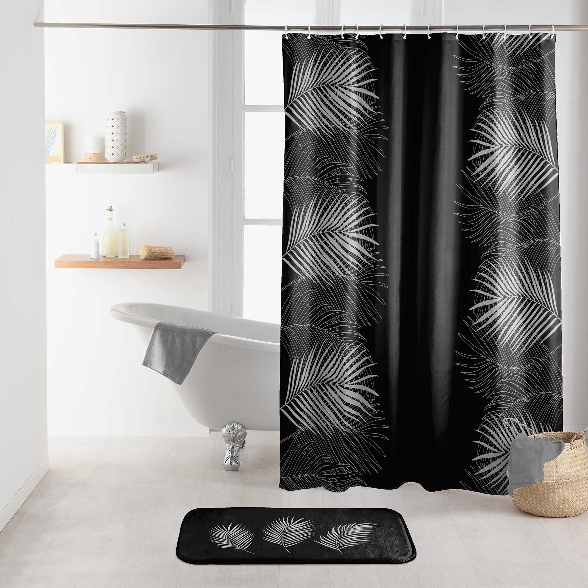 Douceur d'Intérieur DOV19 Orbella Shower Curtain with Hooks, Black/Silver, 180 x 200 cm