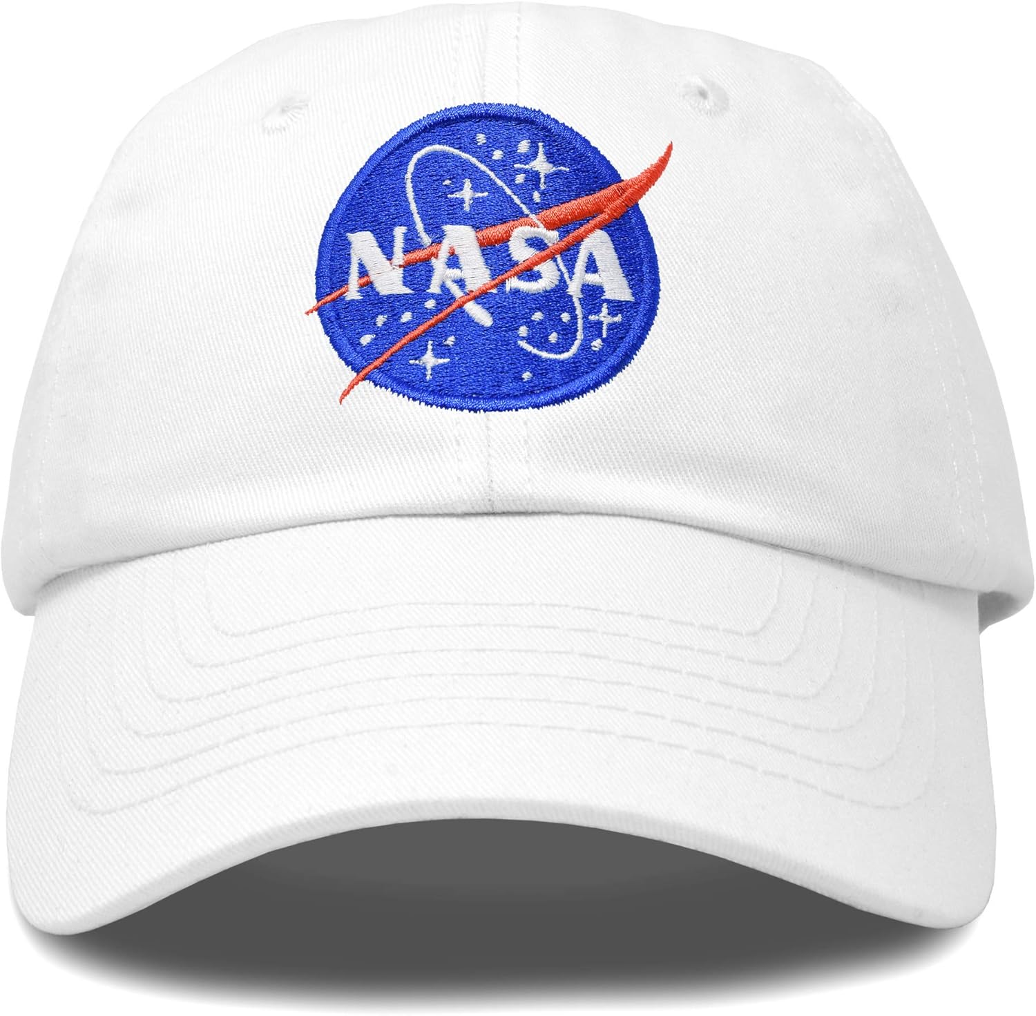 DALIX NASA Hat Soft Baseball Cap Embroidered Space Meatball Logo in White: Clothing