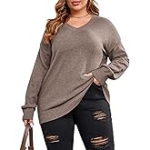 Women Plus Size Sweaters Knit Long Sleeve V Neck Sweaters Tops Casual Soft Loose Fit Pullover Sweater 1XL-5XL