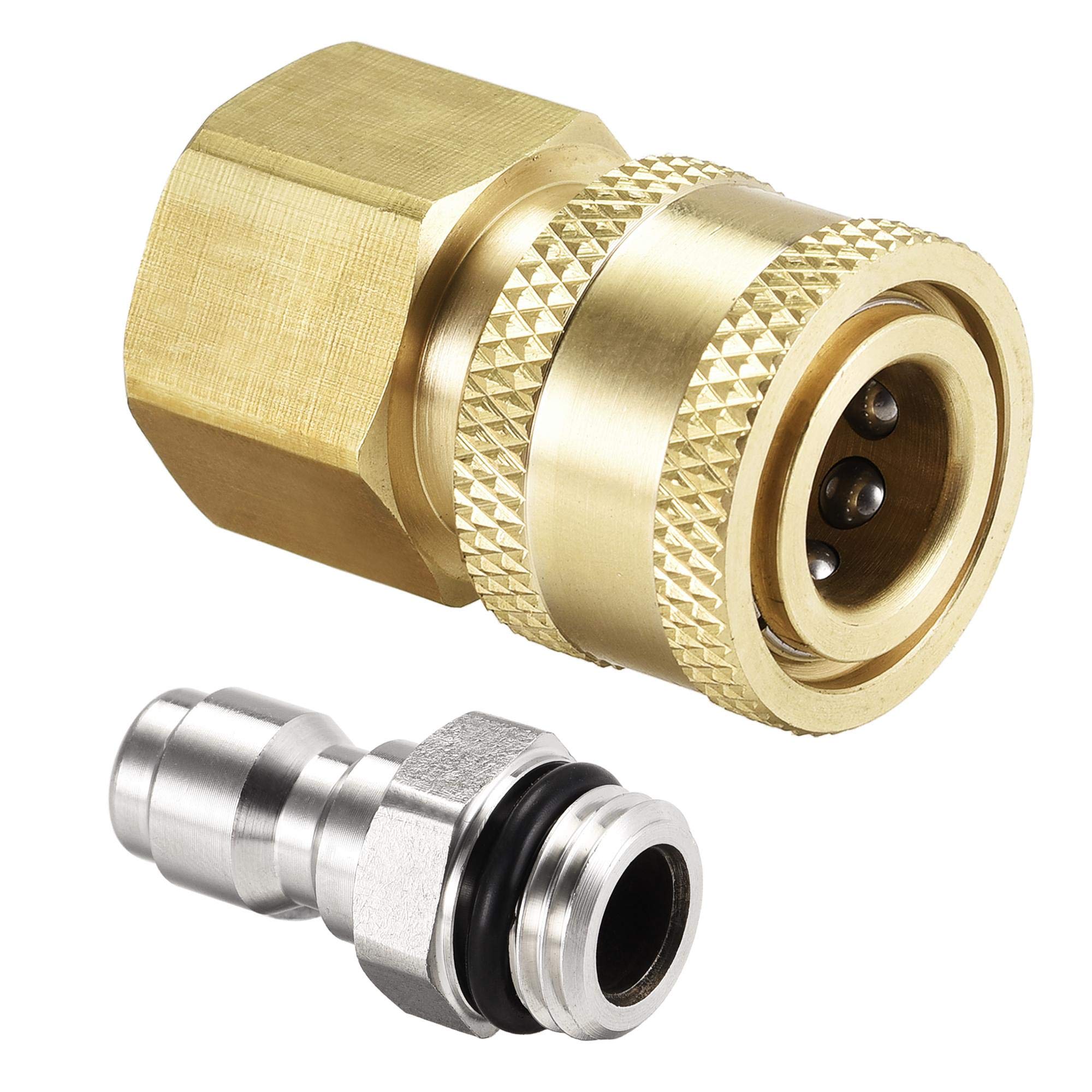 sourcing map Garden Hose Brass Quick Connect Set M14x1.5 Male & M18x1.5 Female Thread Stainless Steel Fittings Water Hose Connectors Pressure Washer Adapter Quick Disconnect Kit