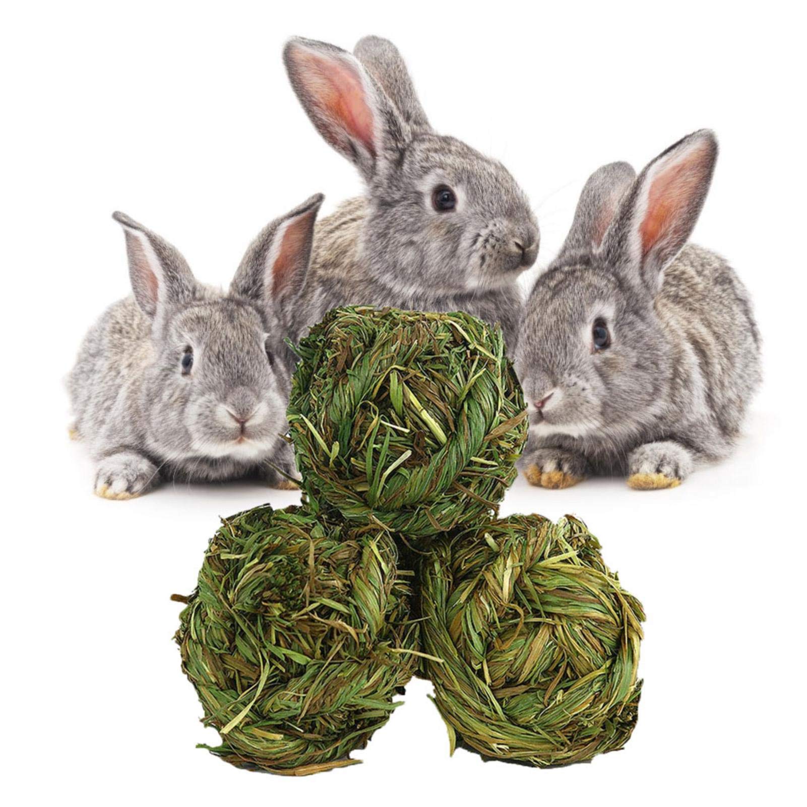 chifans 3 Ball Of Natural Grass, Rabbit Timothy Grass Chew Ball, Grass Grinding Chew Toys For Bunny Rabbits Hamster Guinea Pigs Gerbils Cleaning Teeth, 7.5cm