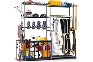 SPIDERCAMP Garage Sports Equipment Organizer with Golf Bag Stand, Balls Storage Rack, and Toy Organizer – Durable Indoor/Outdoor Multi-Use Rack for Kids' Gear and Seasonal Items