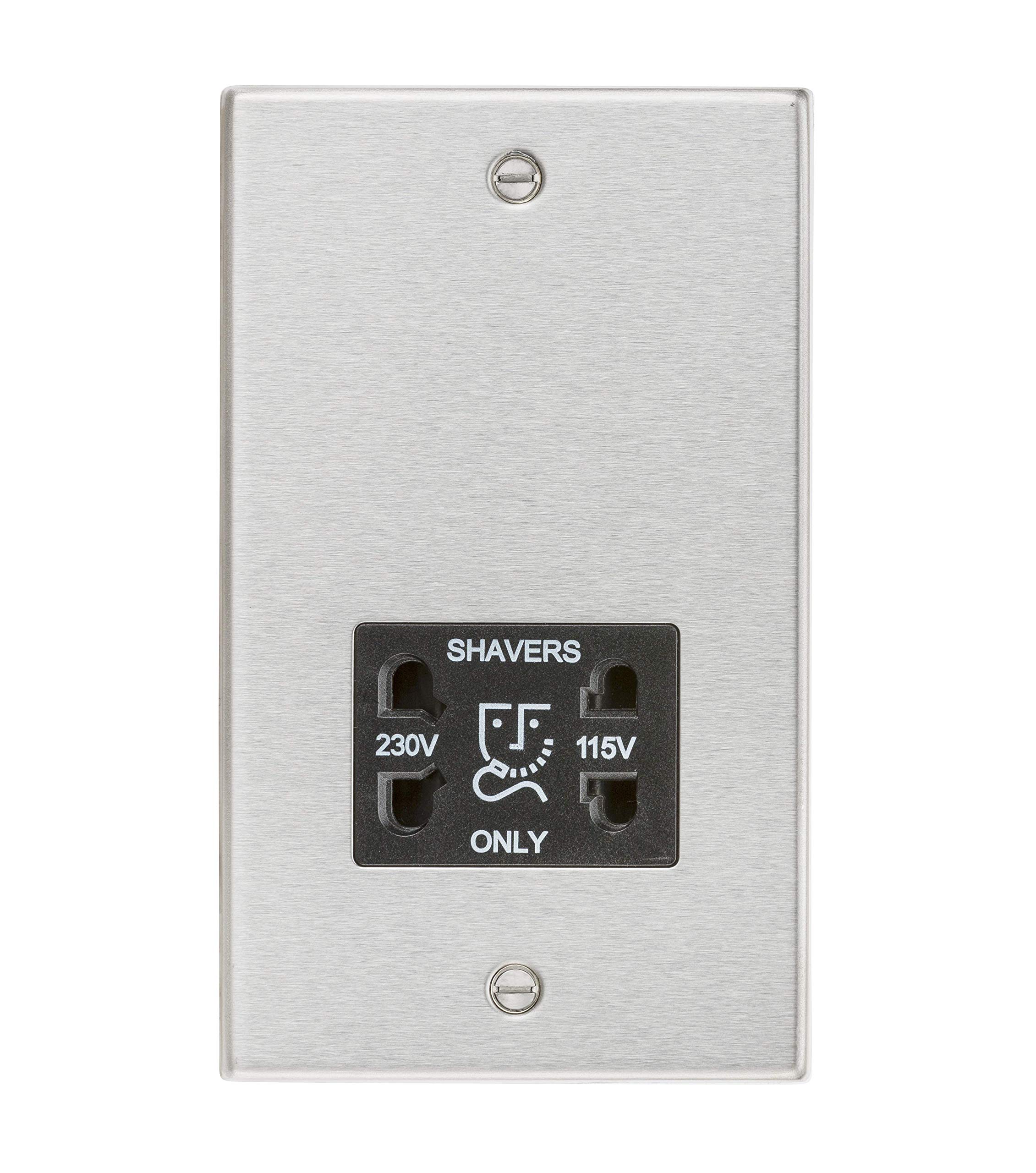 Knightsbridge CS89BC Square Edge Dual Voltage Shaver Socket in Brushed Chrome with Black Insert, 10.5 mm*149.3 mm*89.0 mm