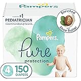 Diapers Size 4, 150 Count - Pampers Pure Protection Disposable Baby Diapers, Hypoallergenic and Unscented Protection, ONE MON