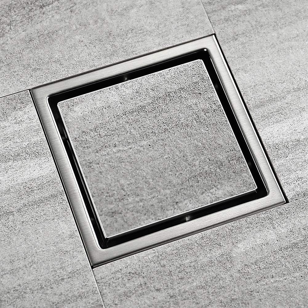 RUNTH 4.3 Inch Square Shower Drain with Base, Floor Drain with Removable Quadrate Pattern Cover for Bathroom, Brushed 304 Stainless Steel, Includes Hair Strainer