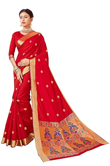 Womens Art Silk Zari Border Paithani Saree