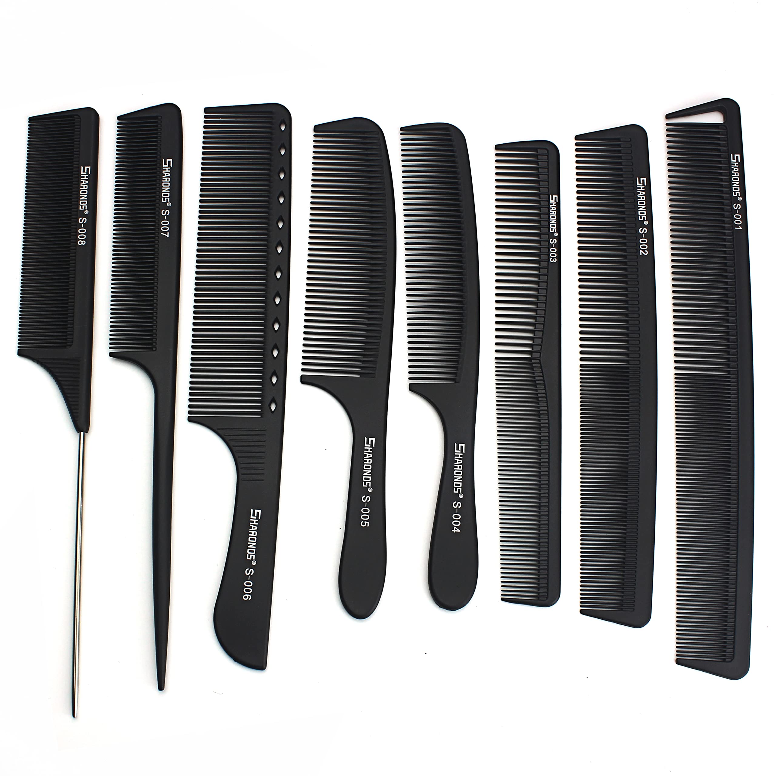White/Off White Salon Professional Barber Carbon Comb Heat-resistant and Antistatic Comb Set, 8/10/13 piece Set, First Choice for Barbers. (8 black combs)