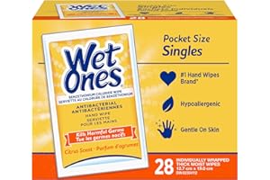 Wet Ones Antibacterial Hand Wipes, Citrus Scent, 28 Individually Wrapped Wet Wipes