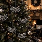 Kigeli 6 Pcs Gothic Halloween Bat Ornament Christmas Tree Decoration Alloy | Gothic Hanging Decorations with String Vintage Tree Decor for Halloween Tree, Haunted House, Party, Gothic Christmas Decor