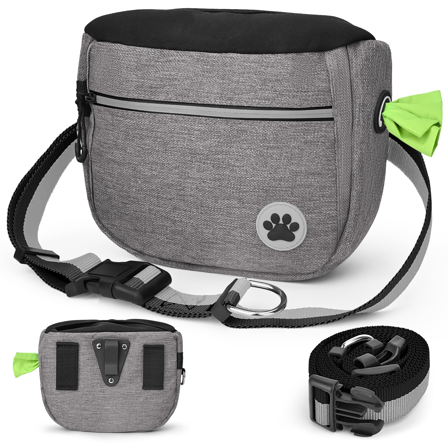 Howala Dog Treat Pouch Bag Adjustable and Removable Waist Belt Shoulder Strap 3 Ways to Wear for Training and Travel, Grey