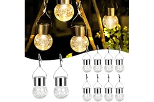JKIMK Hanging Solar Lights for Outside Waterproof,Hanging Tree Lights Outdoor,Crackle Glass Ball Solar Lantern with Hook 10 pack for Yard,Garden Balcony Patio Party Decoration