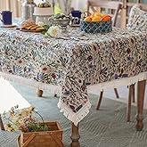 SUTAVIA French Floral Tablecloth Hand-Made Cotton Fabric with Lace Vintage Berry Garden Pattern Tabletop Sofa Cover Blanket for Home Holiday Party Decor (Red Floral, Rectangle, 52"x70")
