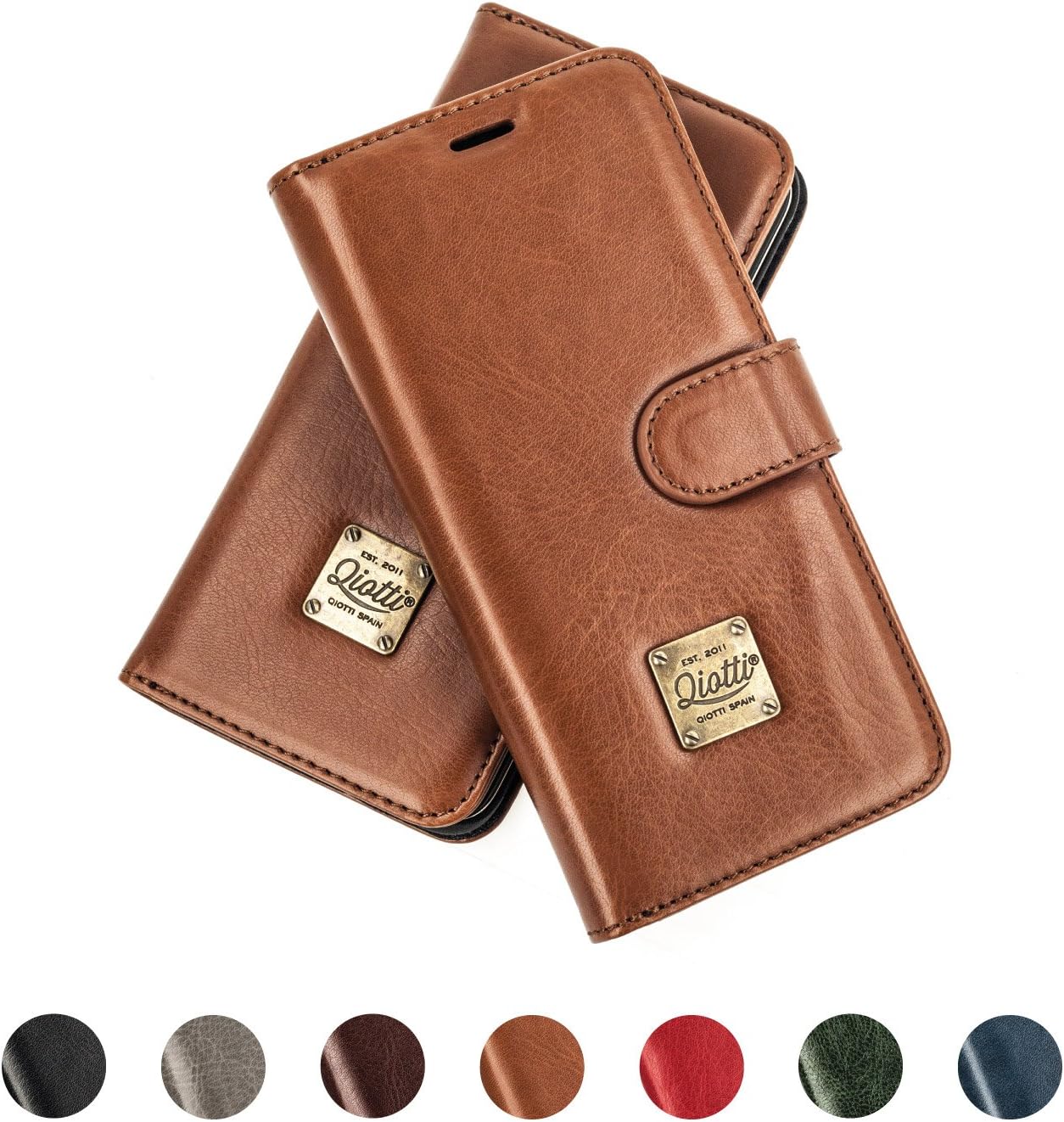 APPLE iPHONE X / iPHONE 10 Leather Case, QIOTTI Folio Wallet Case mit [ RFID Blocking Protection ] [ Standfunction Videomode ] [ 3 Card Slots ] [ Magnetic Hidden Closure ] [ ECO-FAUX Leather ] Flip Book Cover (COGNAC)