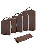 BAGSMART Compression Packing Cubes for Travel, Compressible Luggage Organizer for Cruise Ship, Lightweight Travel Essentials 6-Pack 1L+2M+2S+1Shoe Bag, Mocha Brown