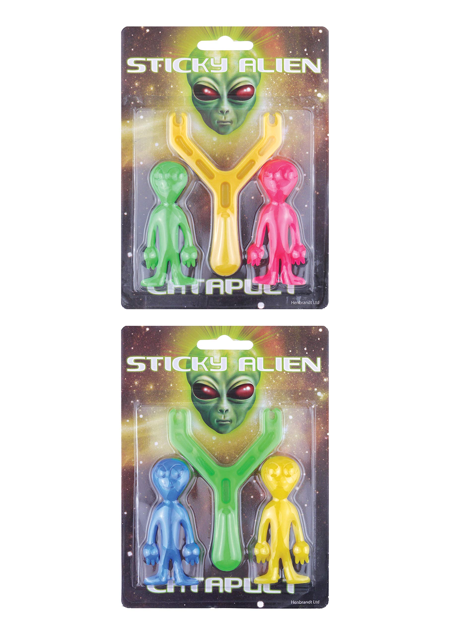 Henbrandt 1 x Children’s Alien Catapult Slingshot with Two Aliens Sticky Toy Target Practice Rubber Novelty Party Bag Favours Loot Bag Stocking Fillers for Boys and Girls