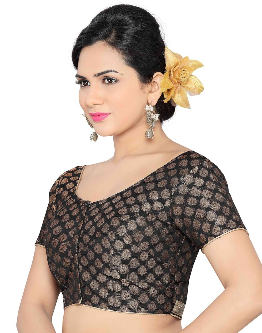 studio shringaar wedding black solid short sleeve non-padded blouse