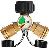 Solimeta Dual Propane Tank Connection, Propane Tank Y Splitter Adapter with Gauge, Level Indicator, Gas Pressure Meter for RV