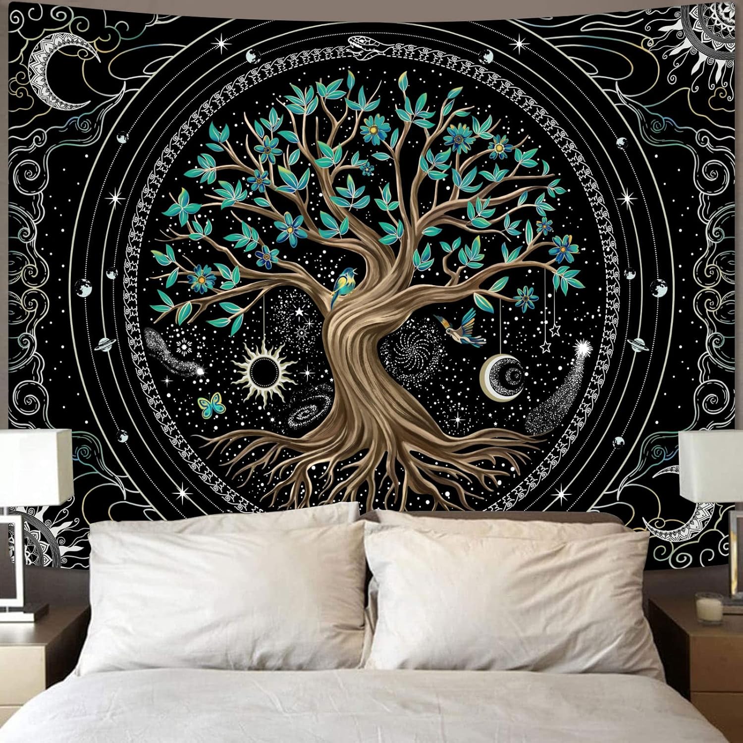 Tapestries - Kanuyee Tree of Life Tapestry Star Tapestry Moon Tapestry Wall Hanging Mandala Tapestry Aesthetic Bedroom Decor Black Tapestries For Bedroom Hippie Room Decor For Bedroom Aesthetic (36