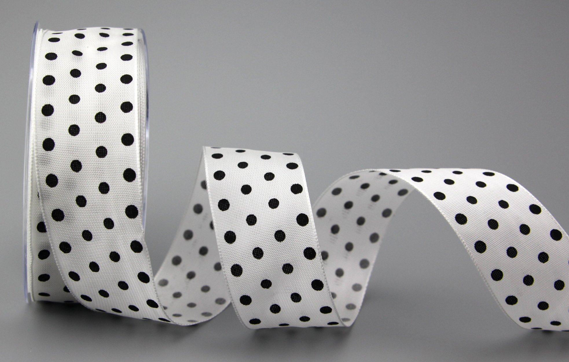 Finemark Decorative Ribbon Dots White/Black 20 m x 40 mm Roll Gift Ribbon Fabric Ribbon with Wire Ribbon Polka Dot Happy Easter Birthday Wired Edge Ribbon Children Ribbon