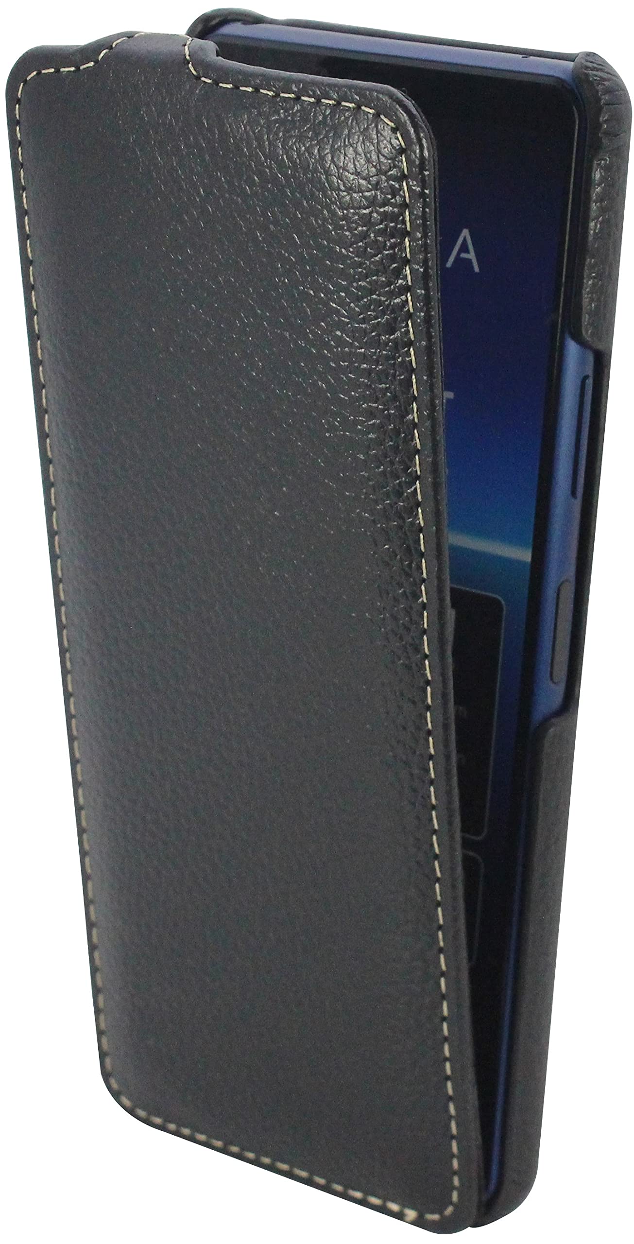 STILGUT Case Compatible with Sony Xperia 10 II Vertical Flip Case with Clip Closure Real Leather Black