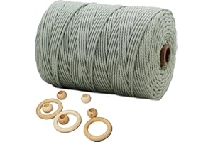 ARTKKAKU Macrame Cord 3mm 218 Yards Sage Green,Colored Soft Macrame Rope Perfect for Knots,4 Strand Twisted 3mm Cotton Cord for Handmade Plant Hanger Wall Hanging Craft Making