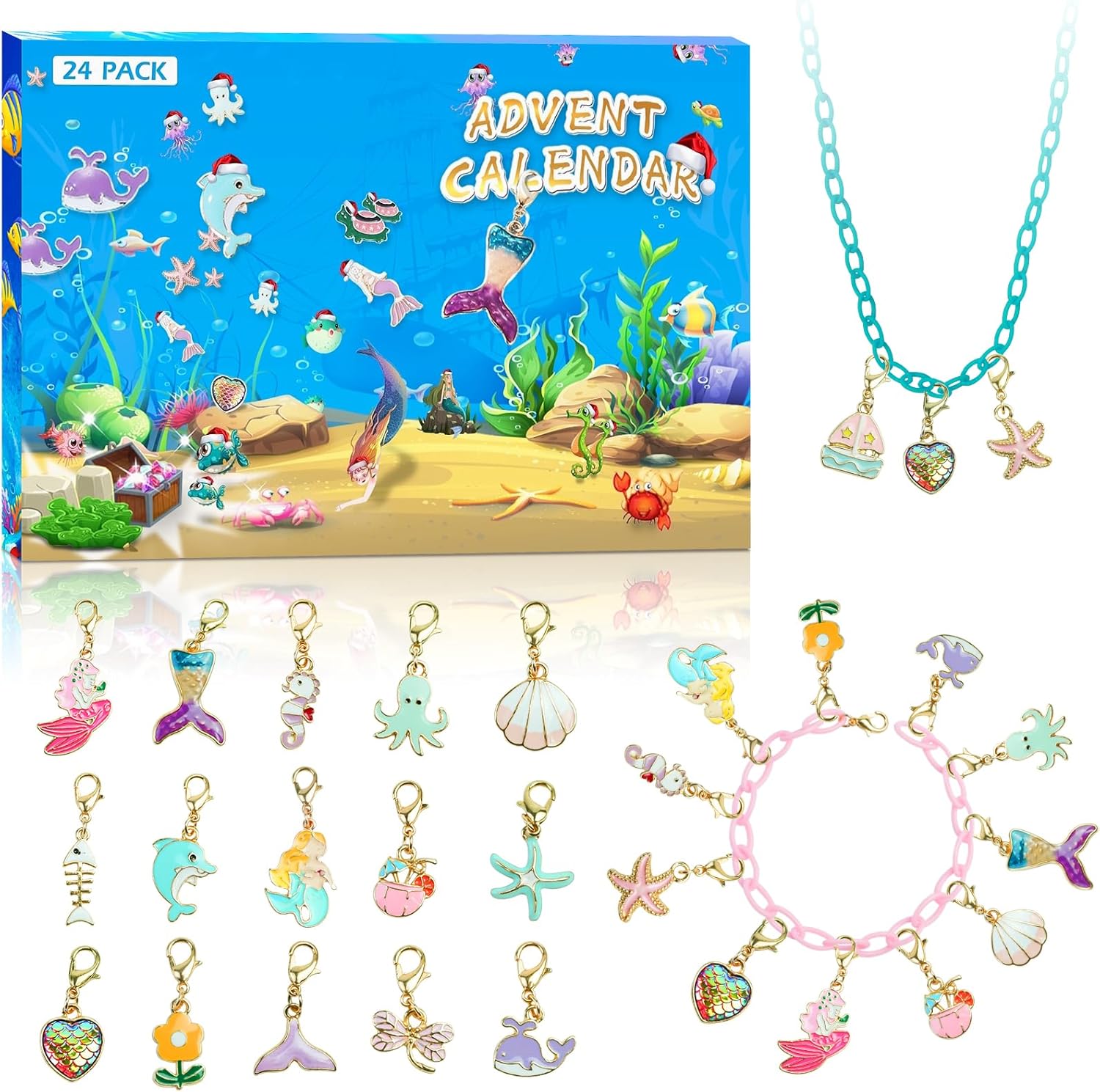 Advent Calendars - Manaror Advent Calendar 2023 Christmas DIY Mermaid Charms Bracelet Countdown Calendar with 2 Cute Bracelets and 22 Unique Charms Jewelry for Kids Girls Teens Adults