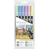 Tombow ABT-6P-2 Fasermaler Dual Brush Pen mit zwei Spitzen 6er Set, pastellfarben