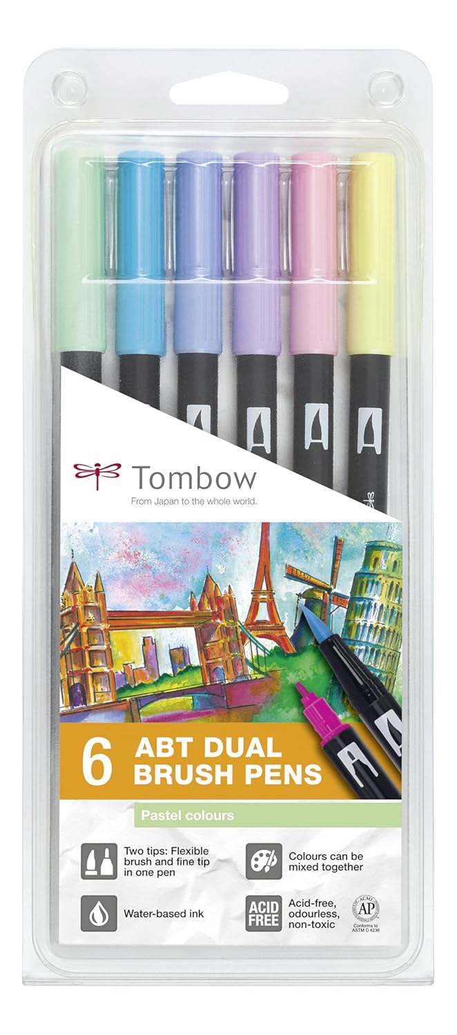 Tombow Dual Brush - Estuche 6 rotuladores doble punta pincel