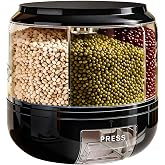 Wnnideo Rotating Grain Storage Bin 6 Grids Rice Container One-Click Output Large Capacity Food Dispenser For Rice Grains Seal