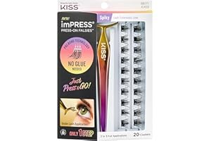 KISS imPRESS Falsies Press On Self Adhesive Eyelashes, 12mm-14mm Glam Volume Press On Lashes, Black, No Glue Needed, Invisible Band, 20 Lash Clusters & Non-Stick Applicator - Spiky