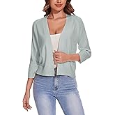 Women's 3/4 Sleeve Open Front Cropped Cardigan Solid Shrugs Lightweight Knit Sweater