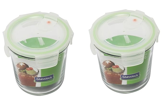 GLASSLOCK (2X MCCD-072A, 2x720ml Runde Vorratsdosen aus Glas mit Ventil Air Type - Mikrowellen