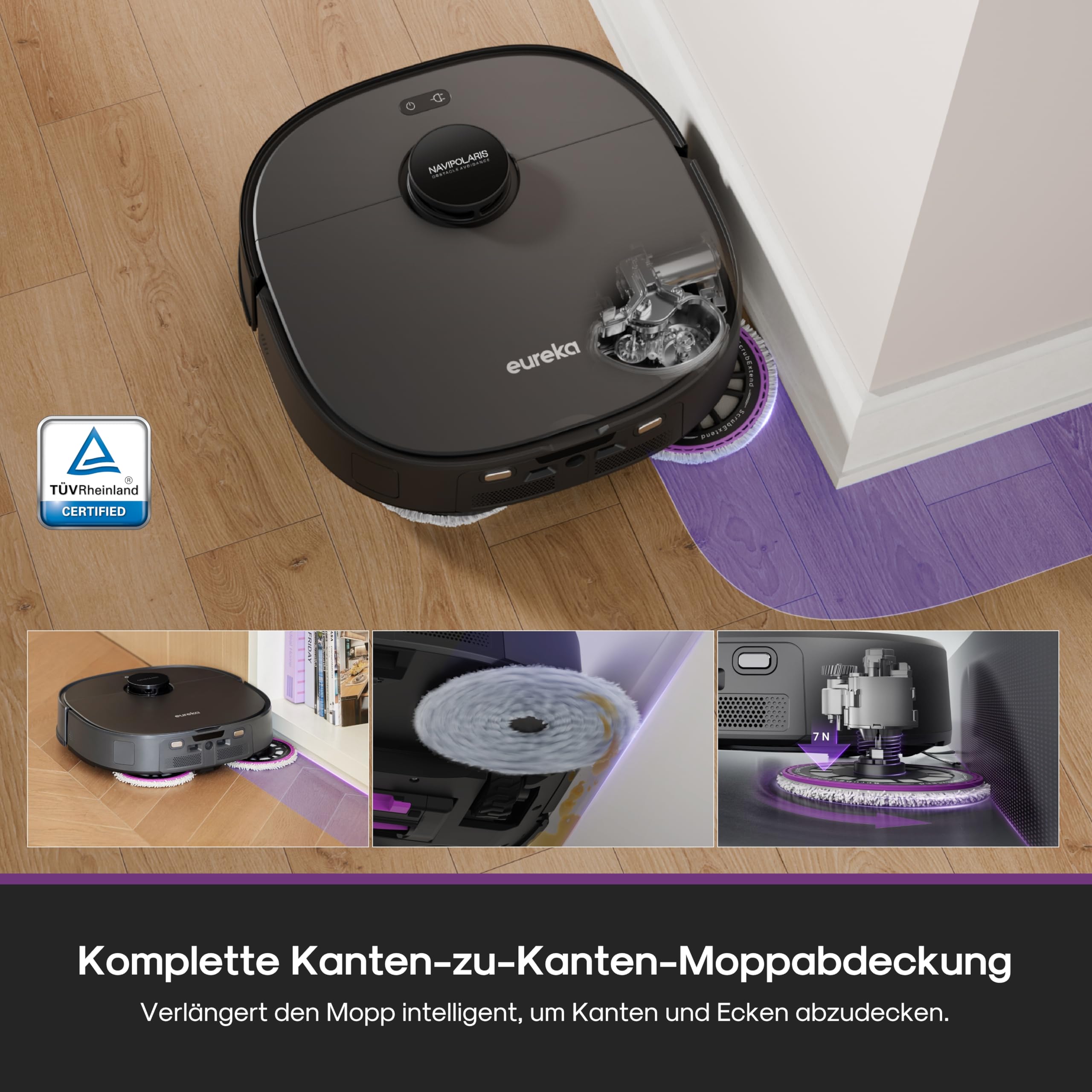 EUREKA J15 Evo Ultra Saugroboter mit Wischfunktion Absaugstation, 22000 Pa Saugkraft, Automatische Wischarm-Erweiterung, Anti-Wickel-Hauptbürste & Seitenbürste, Saug Wischroboter mit Selbstreinigung 4