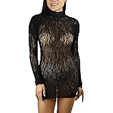 ToBeInStyle Women's Long Sleeve Turtle Neck Lace Dress