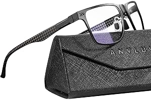 ANYLUV Blue Light Glasses Men, Upgraded Carbon Fiber Temple Gaming Computer Glasses for Men Women Anti Eye Strain Clear Lens